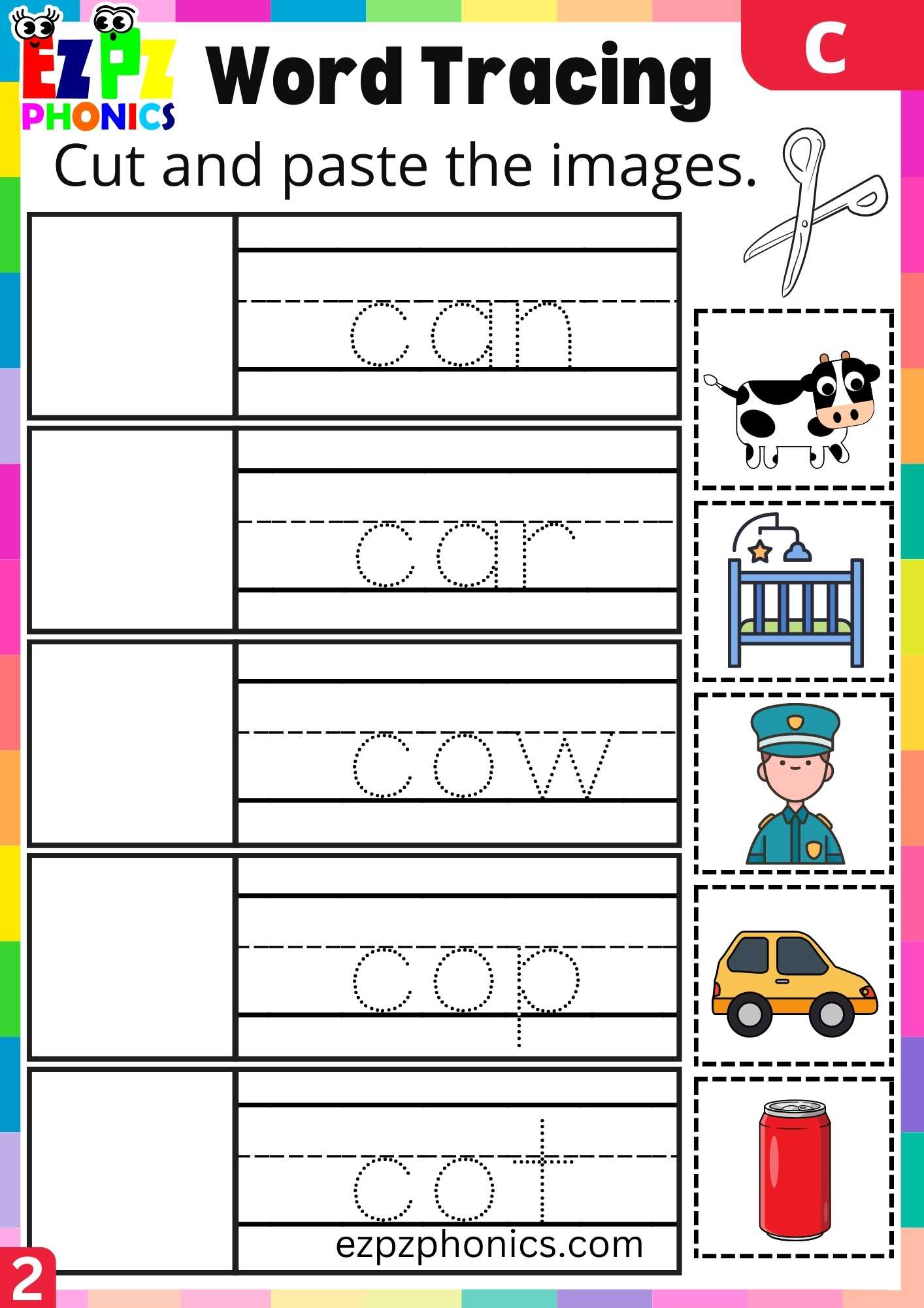 Group2 Letter C Word Tracing Beginning Sounds Worksheet